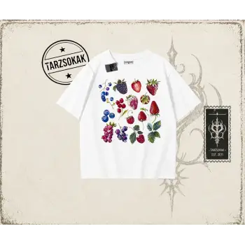 Kadın Berries Oversize Unisex Tişört Beyaz