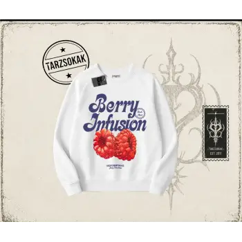 Kadın Berry Infusion Oversize Unisex Bisiklet Yaka Sweatshirt Beyaz