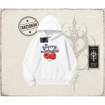 Kadın Berry Infusion Oversize Unisex Kapşonlu Sweatshirt Beyaz