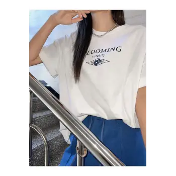Kadın Beyaz Bloomıng Baskılı Oversize Bisiklet Yaka Tshirt
