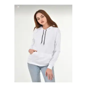 Kadın Beyaz Kapüşonlu Sweatshirt