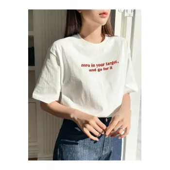 Kadın Beyaz Zero In Your Target Baskılı Oversize T-Shirt