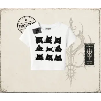 Kadın Black Cats Kadın Baby Tee Beyaz