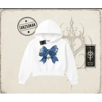Kadın Borfend Kadın Crop Kapşonlu Sweatshirt Beyaz