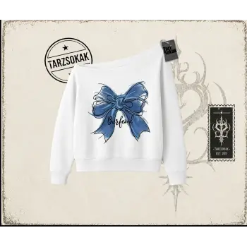 Kadın Borfend Kadın Kayık Yaka Sweatshirt Beyaz