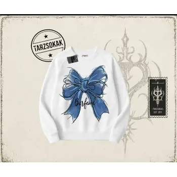Kadın Borfend Oversize Unisex Bisiklet Yaka Sweatshirt Beyaz