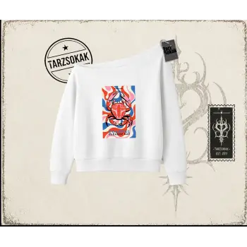 Kadın California Lobster Kadın Kayık Yaka Sweatshirt Beyaz