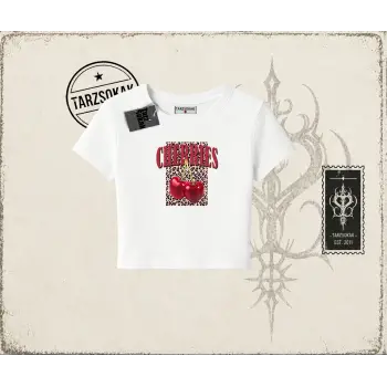 Kadın Cherries Leopar Kadın Baby Tee Beyaz