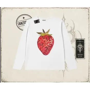 Kadın Çilek Disco Biskilet Yaka  Long Sleeve Beyaz