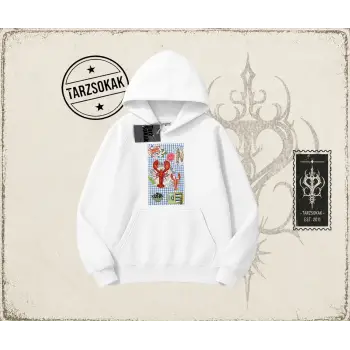 Kadın Crab Picnic Oversize Unisex Kapşonlu Sweatshirt Beyaz
