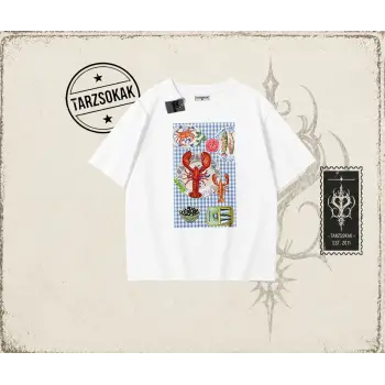 Kadın Crab Picnic Oversize Unisex Tişört Beyaz