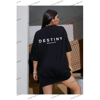 Kadın Destiny Baskılı Oversize Penye T-shirt