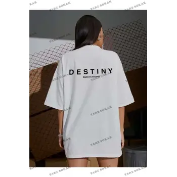 Kadın Destiny Baskılı Oversize Penye T-shirt