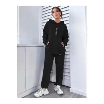 Kadın Dikey Baskılı Sweatshirt Alt Üst Eşofman Takımı Dike-kad-bas