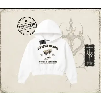 Kadın Espresso Martini Kadın Crop Kapşonlu Sweatshirt Beyaz