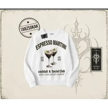 Kadın Espresso Martini Oversize Unisex Bisiklet Yaka Sweatshirt Beyaz