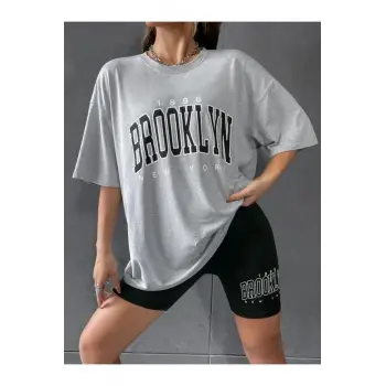 Kadın Gri Brooklyn Bisiklet Yaka Tshirt