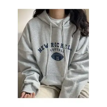 Kadın Gri New Rochelle Baskılı Kapüşonlu Oversize Sweatshirt