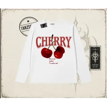 Kadın Have a Nice Weekend Cherry Biskilet Yaka  Long Sleeve Beyaz