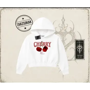 Kadın Have a Nice Weekend Cherry Kadın Crop Kapşonlu Sweatshirt Beyaz