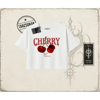 Kadın Have a Nice Weekend Cherry Kadın Crop Tişört Beyaz