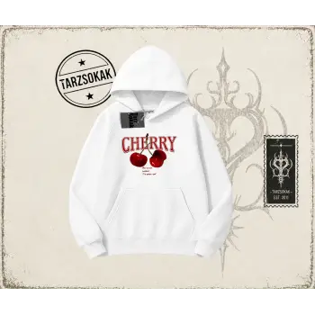 Kadın Have a Nice Weekend Cherry Oversize Unisex Kapşonlu Sweatshirt Beyaz