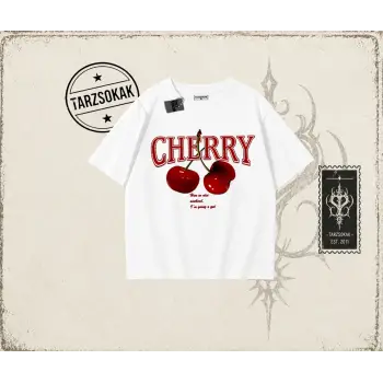 Kadın Have a Nice Weekend Cherry Oversize Unisex Tişört Beyaz