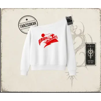 Kadın Hawaii Kadın Kayık Yaka Sweatshirt Beyaz