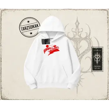 Kadın Hawaii Oversize Unisex Kapşonlu Sweatshirt Beyaz