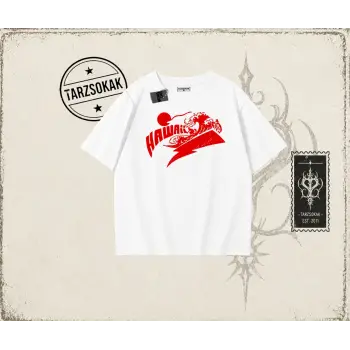Kadın Hawaii Oversize Unisex Tişört Beyaz