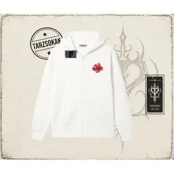 Kadın Hibiscus Oversize Unisex Hırka & Çeket Fermuarlı Sweatshirt Beyaz
