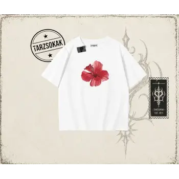 Kadın Hibiscus Oversize Unisex Tişört Beyaz