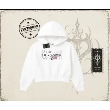 Kadın Im a Mastermind Kadın Crop Kapşonlu Sweatshirt Beyaz