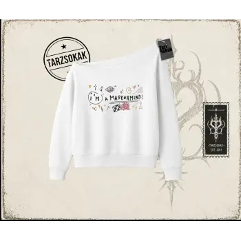 Kadın Im a Mastermind Kadın Kayık Yaka Sweatshirt Beyaz