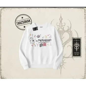 Kadın Im a Mastermind Oversize Unisex Bisiklet Yaka Sweatshirt Beyaz