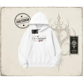 Kadın Im a Mastermind Oversize Unisex Kapşonlu Sweatshirt Beyaz