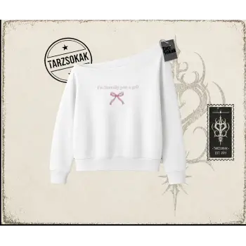 Kadın Im Literally Just a Girl Kadın Kayık Yaka Sweatshirt Beyaz