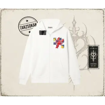 Kadın Istakoz Ekose Oversize Unisex Hırka & Çeket Fermuarlı Sweatshirt Beyaz