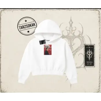Kadın Kate Moss icecream Kadın Crop Kapşonlu Sweatshirt Beyaz