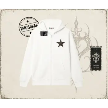 Kadın Leopar Yıldız Oversize Unisex Hırka & Çeket Fermuarlı Sweatshirt Beyaz