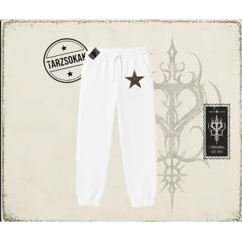 Kadın Leopar Yıldız Unisex Jogger Eşofman Altı Beyaz