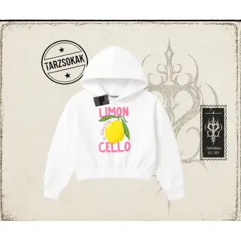 Kadın Limon Cello Kadın Crop Kapşonlu Sweatshirt Beyaz