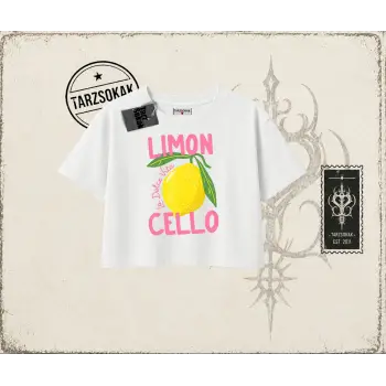 Kadın Limon Cello Kadın Crop Tişört Beyaz
