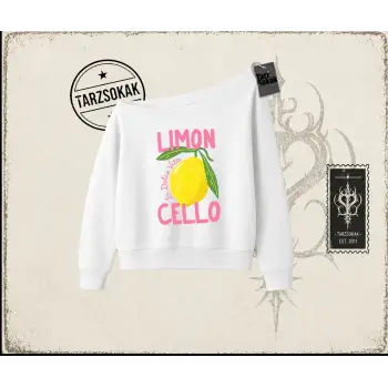 Kadın Limon Cello Kadın Kayık Yaka Sweatshirt Beyaz