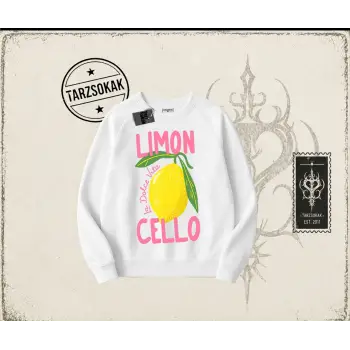 Kadın Limon Cello Oversize Unisex Bisiklet Yaka Sweatshirt Beyaz