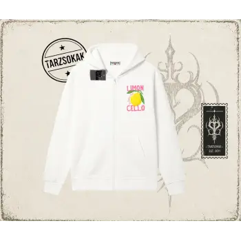 Kadın Limon Cello Oversize Unisex Hırka & Çeket Fermuarlı Sweatshirt Beyaz