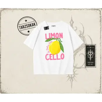Kadın Limon Cello Oversize Unisex Tişört Beyaz