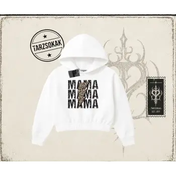 Kadın MamaMama Kadın Crop Kapşonlu Sweatshirt Beyaz