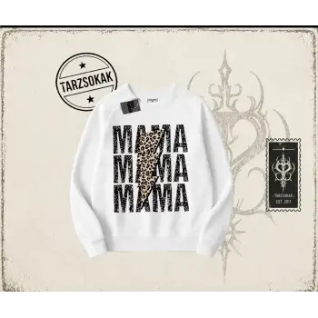 Kadın MamaMama Oversize Unisex Bisiklet Yaka Sweatshirt Beyaz