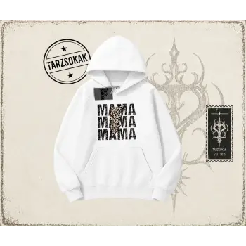 Kadın MamaMama Oversize Unisex Kapşonlu Sweatshirt Beyaz